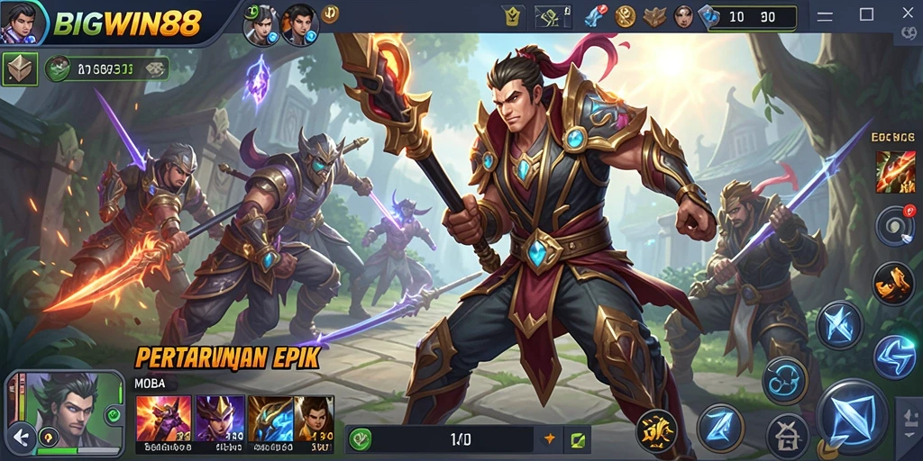 Tangkapan layar menunjukkan pertempuran seru di BIGWIN88 dengan karakter unik.