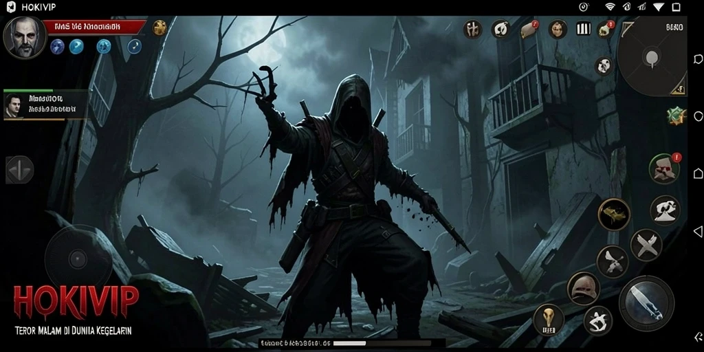 Tampilan gameplay menyeramkan di HOKIVIP dengan suasana gelap dan menegangkan.
