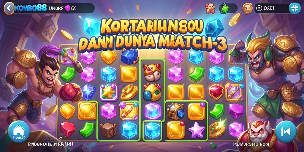 Tampilan menarik dari gameplay Match-3 dalam KOMBO88.