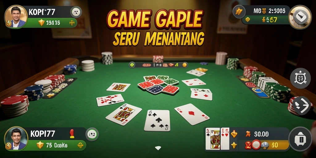 Gameplay seru Gaple di KOPI77 dengan tampilan menarik.