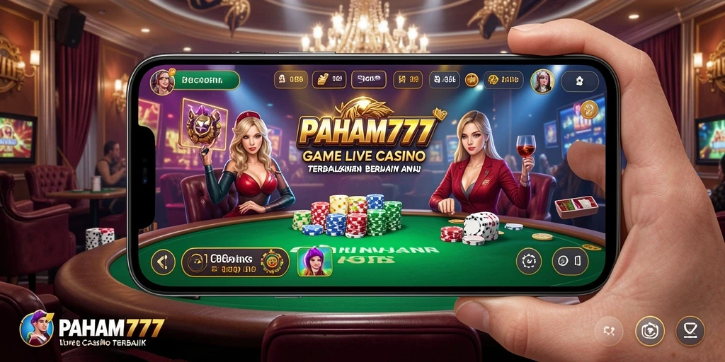 Gameplay PAHAM777 dengan dealer dan pemain dalam suasana Live Casino.