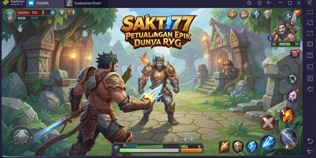 Screenshot gameplay SAKTI77 menunjukkan pertempuran epik di dunia fantasi.
